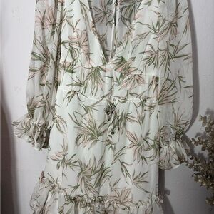 Chic Romantic Leaf Print Chiffon Dress with Ruffles